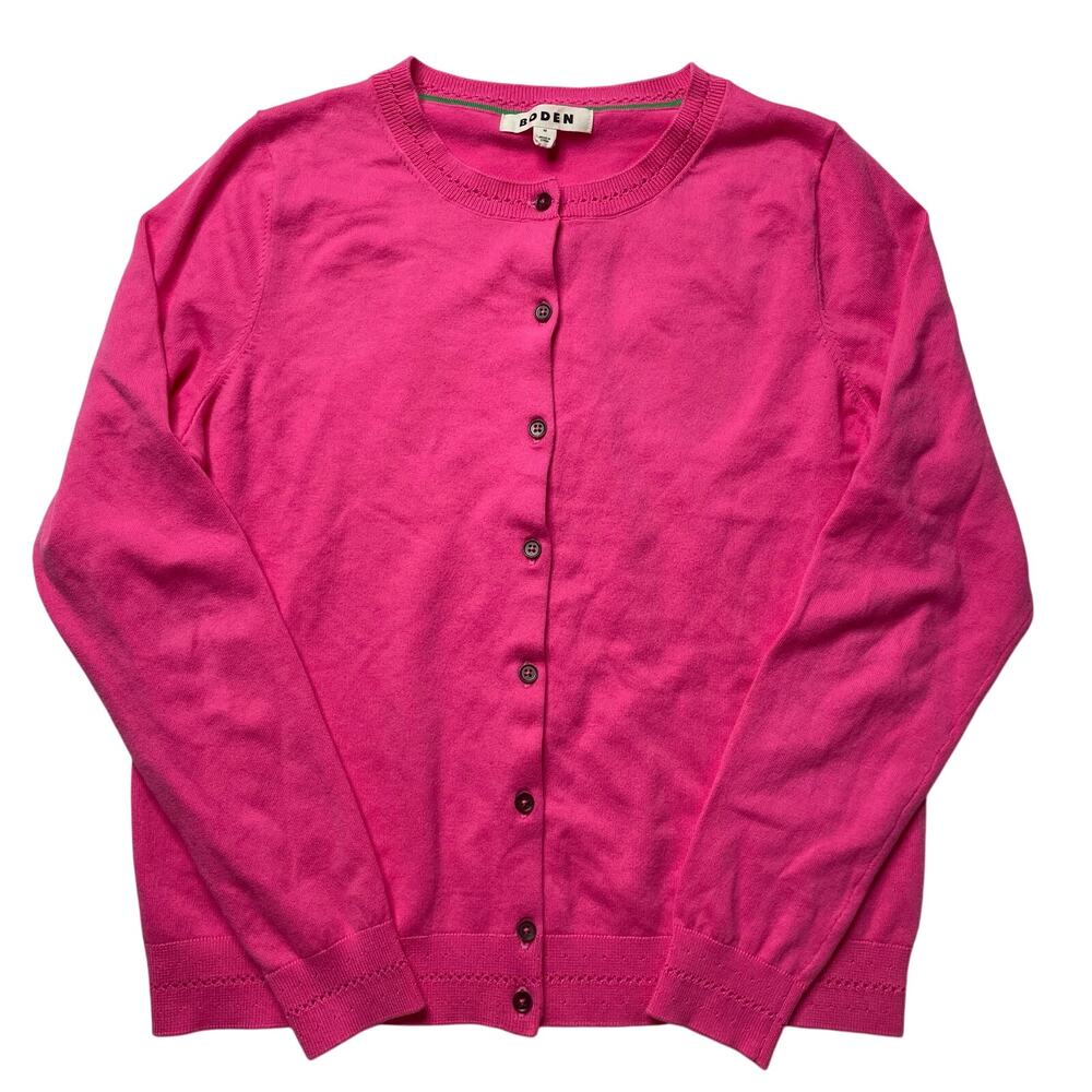 Boden Hot Pink Button Front Cardigan Sweater Sz Medium Women's Cotton Crewneck